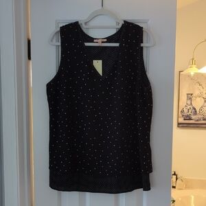 Skies Are Blue Black Sleeveless Top with White Dots
